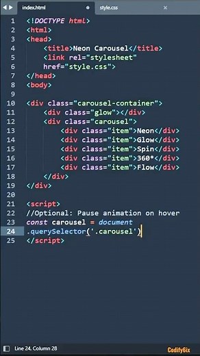 Neon carousel animation | HTML, CSS & JS