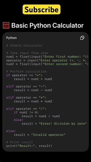 🧮 Build a Calculator in Python (Beginner Friendly) #pythonprojects #coding #ytshorts