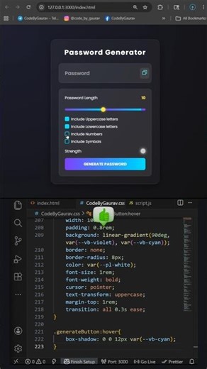Random Password Generator 🔥 JavaScript Project #webdevelopment #htmlcss #shorts