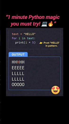 Simple Python Code with Amazing Output | Hello Pattern in Python 🐍#python #helloworld #youtubeshorts