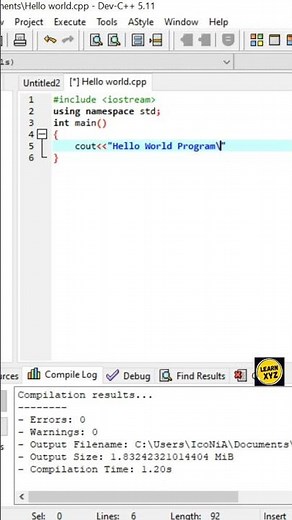 Hello world program in Dev c++ #helloworld #cpp