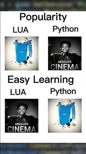 LUA vs Python be like #lua #python #versus #shorts #shortsfeed #fyp #coding