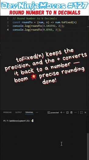 Round Number to N Decimals | Dev Ninja Moves 127 #javascript #coding #javascriptinterview