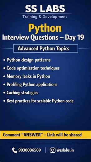 Python Interview Questions Day 19 | Advanced Python Topics | SS LABS | #Shorts