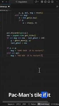Finishing Pac-Man in Python (Ghost AI, Win/Lose Logic) | Part 2 #coding #programming #python #fyp