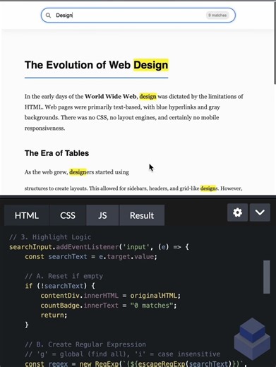 Build a Live Search & Highlight Engine! 🔍✨ | using JavaScript & Regex #shorts #coding