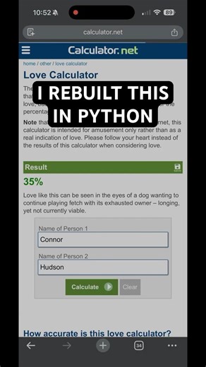 I rebuilt a nostalgic internet love calculator in 6 lines of Python