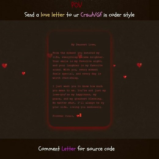 Write a love letter for your gf/Crush with amazing code using HTML, CSS,