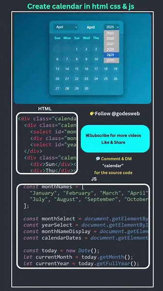 How to Make Calendar Using HTML CSS JavaScript