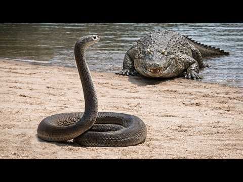 When a Crocodile Thinks He Can Swallow a Black Mamba ... Who Is the Tasty Meal?