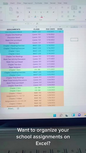 College Excel Spreadsheet Assignment Tracker Tutorial