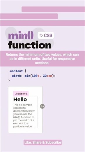 ⬇️ min() function #css #html #javascript #minmax #responsivedesign #animation #tutorial #how #tips