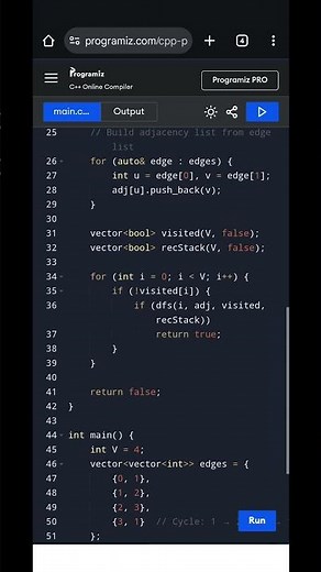 Detect Cycle in a Directed Graph | C++ DFS + Recursion Stack Approach