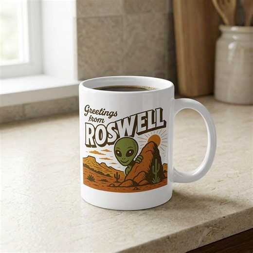 Greetings From Roswell Alien Mug, UFO Sighting Coffee Cup, Desert Landscape Alien Gift, Vintage Sci-fi Mug, Funny Extraterrestrial Drinkware - Etsy