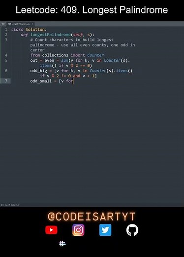 Leetcode 409. Longest Palindrome in Python | Python Leetcode | Python Coding Tutorial | Python ASMR