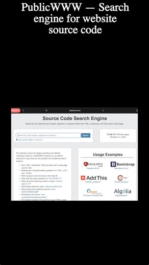 PublicWWW: Search Engine for Website Source Code #CyberCavin