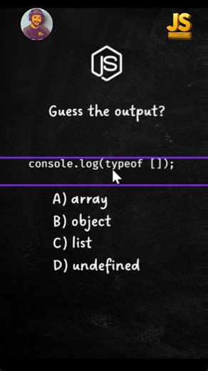 What is the Output? | JavaScript typeof [] Explained || Js Array #shorts #javascript