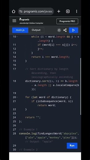 JavaScript Longest Word in Dictionary | Subsequence Algorithm Explained