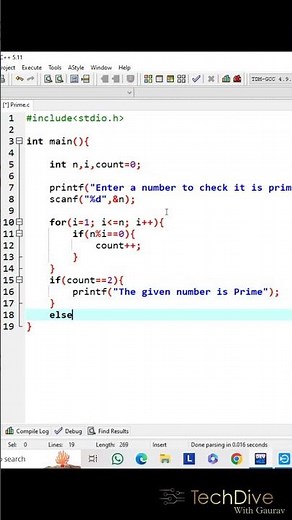 Program to check Prime number in C Language | C program to check whether a number is Prime or Not.