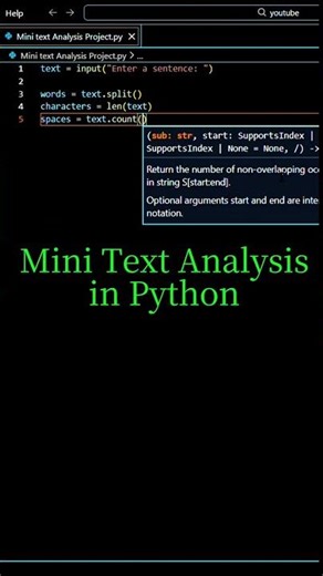 Mini Text Analyzer in Python 🔥 | Count Words, Characters & Spaces #shorts #shortsfeed