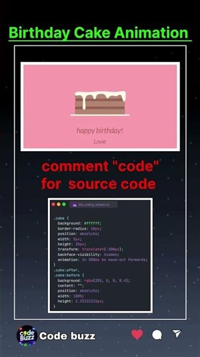 ❤️‍🔥Birthday cake animation using html and css | code buzz | web development | #coding