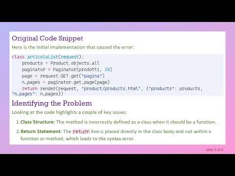 Solving the 'return' outside function SyntaxError in Django