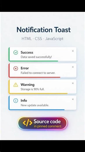 Notification Toast - Built with HTML, CSS & JavaScript | @devsQUE #coding #shorts