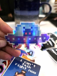 Holographic Alien UFO Pixel Art Sticker - Etsy