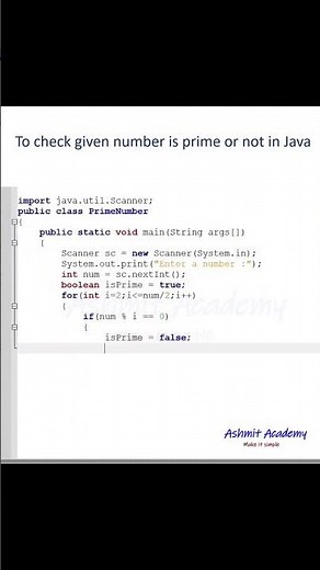 To check the given number is prime or not in java