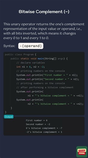 Bitwise Complement (~) (Unary Operators in Java)