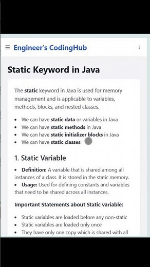 Static Keyword in Java Explained in 60 Seconds | Java Interview Question | Java Tutorial