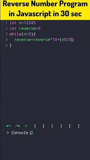 Reverse Number Program in Javascript in 30 seconds #learnjavascript