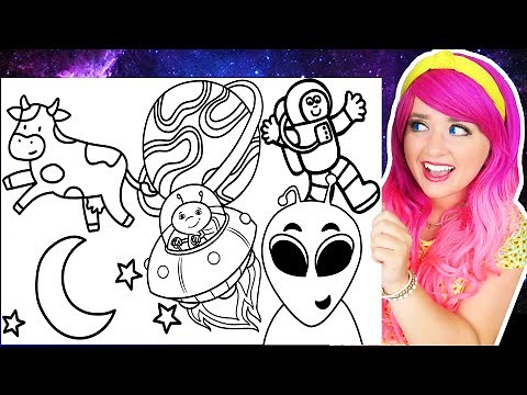 Coloring Outer Space Coloring Pages | Aliens, Planet, Astronaut & Moon | Markers & Crayons