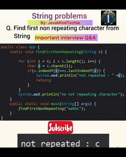 How to find first non repeating character from given String|#java |#strings
