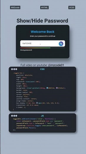 How to Toggle Password Visibility in JavaScript 🔓 (Easy Tutorial for Beginners!) #cssshorts #coding