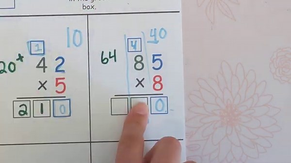 How to do Standard Algorithm multiplication, multi digit multiplication lesson 85 x 8, # 3