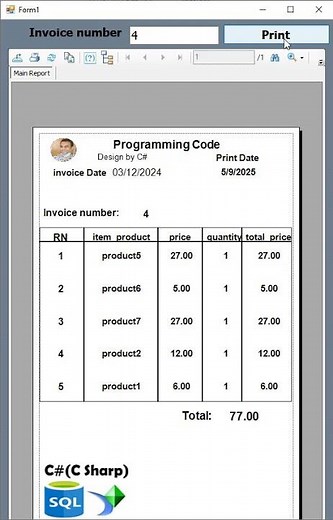 How to create invoice or bill using Crystal Reports C# and SQL Server #CSharp
