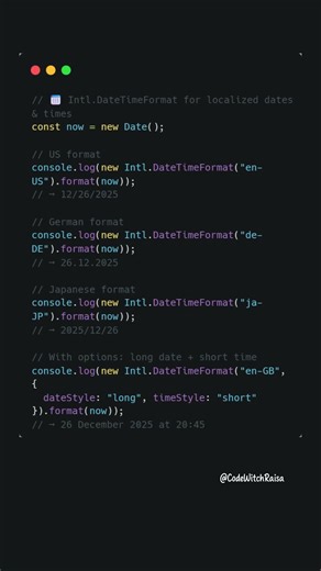 📅✨ Intl.DateTimeFormat: pretty dates in JS 🚀 #coding #javascript #shorts