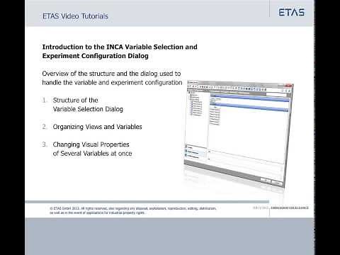 ETAS INCA V7 Variable Selection and Experiment Configuration Dialog
