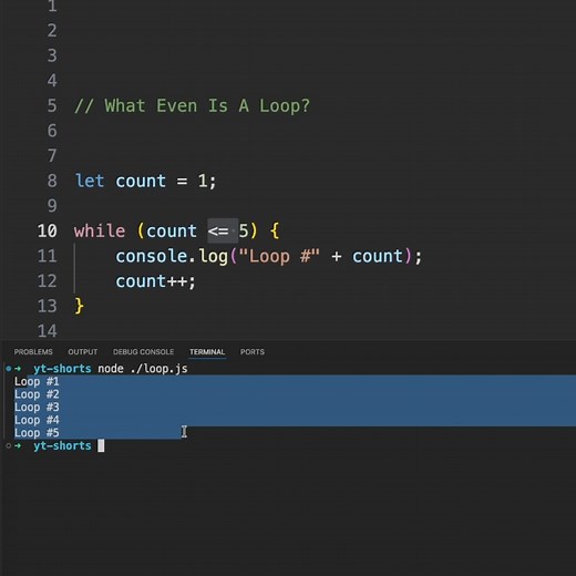 What's a JavaScript loop? Let me break it down! 🔁 A loop is like a playlist on repeat—it runs your code over and over until you tell it to stop. In this 45-second crash course, I explain: ✅ What loops do ✅ How they work ✅ A simple while loop example Perfect for absolute beginners learning JavaScript! 🎯 Save this for later when you start learning loops. 💬 Questions? Drop them in the comments! 📚 Full loop tutorial available on my channel. #JavaScript #Loops #WebDevelopment #Coding #Programming