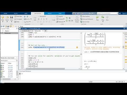 Using the Solve Function with Symbolic Algebra in MATLAB with Live Script
