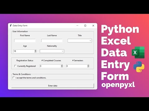 Python Excel Data Entry Form with Tkinter tutorial for beginners - Python GUI project [openpyxl]