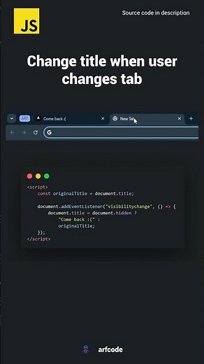 Change title when user changes tab with JavaScript👍