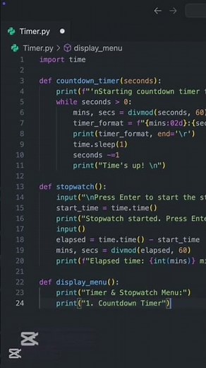 Timer and stopwatch with python #coding #shorts #cleancode