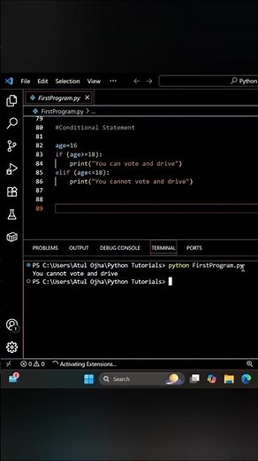 How to run python program in vs code | How to run python program in terminal | #vscode #python #reel