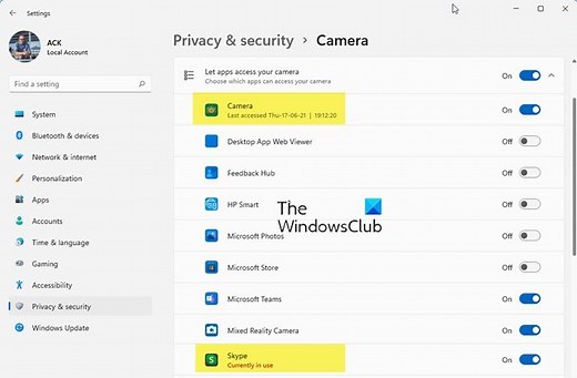 How to find out which App is using the Webcam in Windows 11