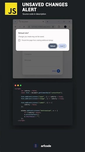 How to configure "There are unsaved changes" alert via JavaScript👍