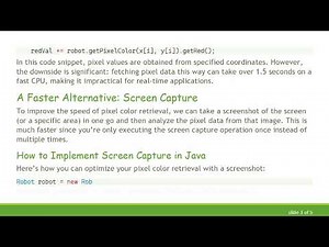 Fast Pixel Color Retrieving in Java: Speed Up Your Screen Capturing Techniques