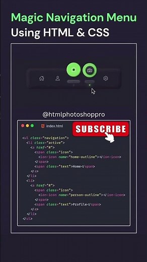 Magic Navigation Tab Menu Using HTML CSS #shortvideo #coding #viralvideo #shorts