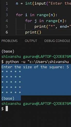 pattern problem in python | square star pattern in python ( python for beginners ) #python #pattern